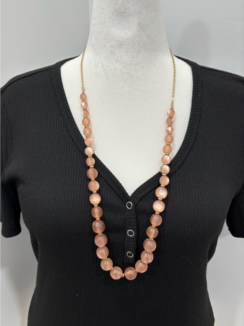 Elegant Peach Bead Long Necklace - Women Jewelry